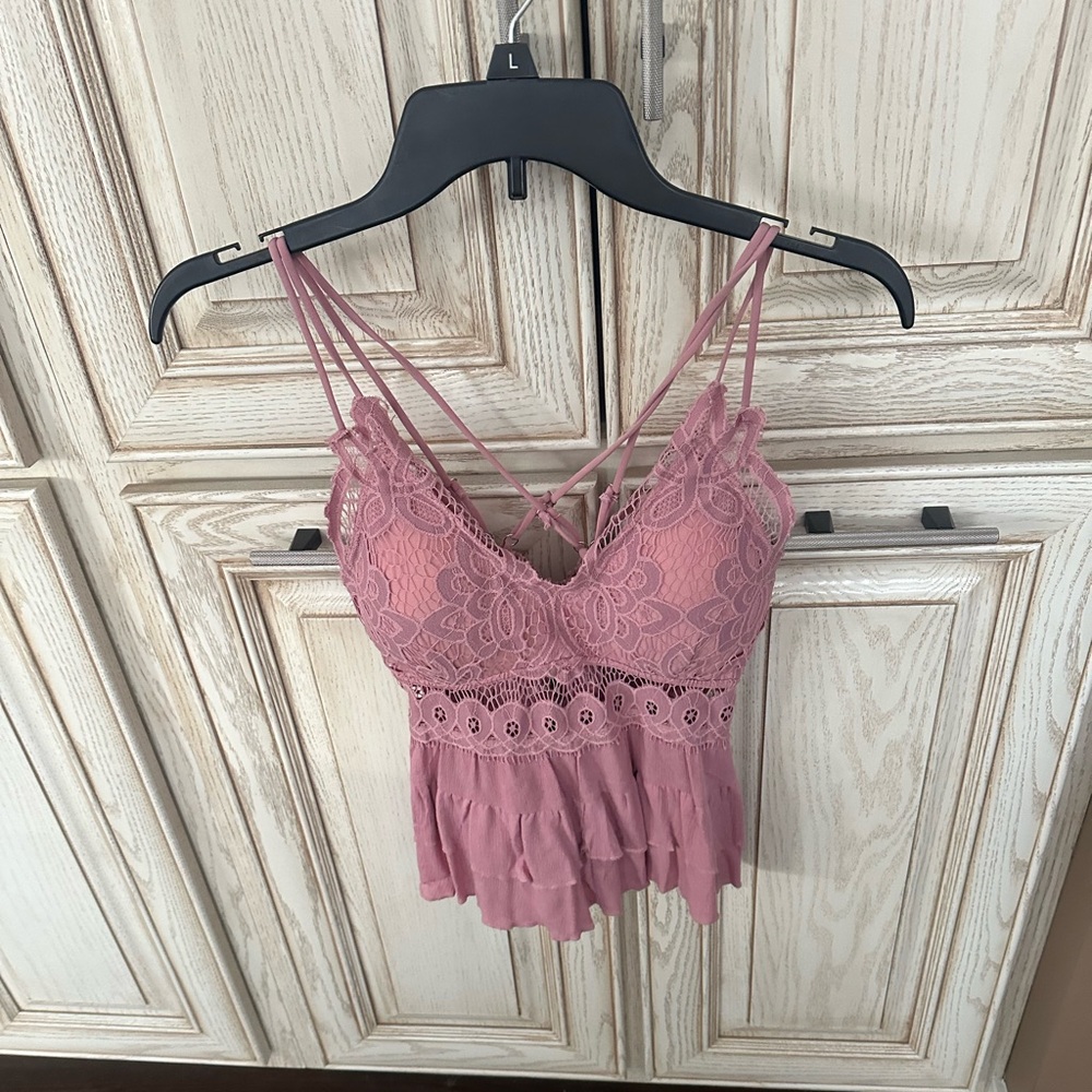 Pink Lily Lace Pink tiered tank Top